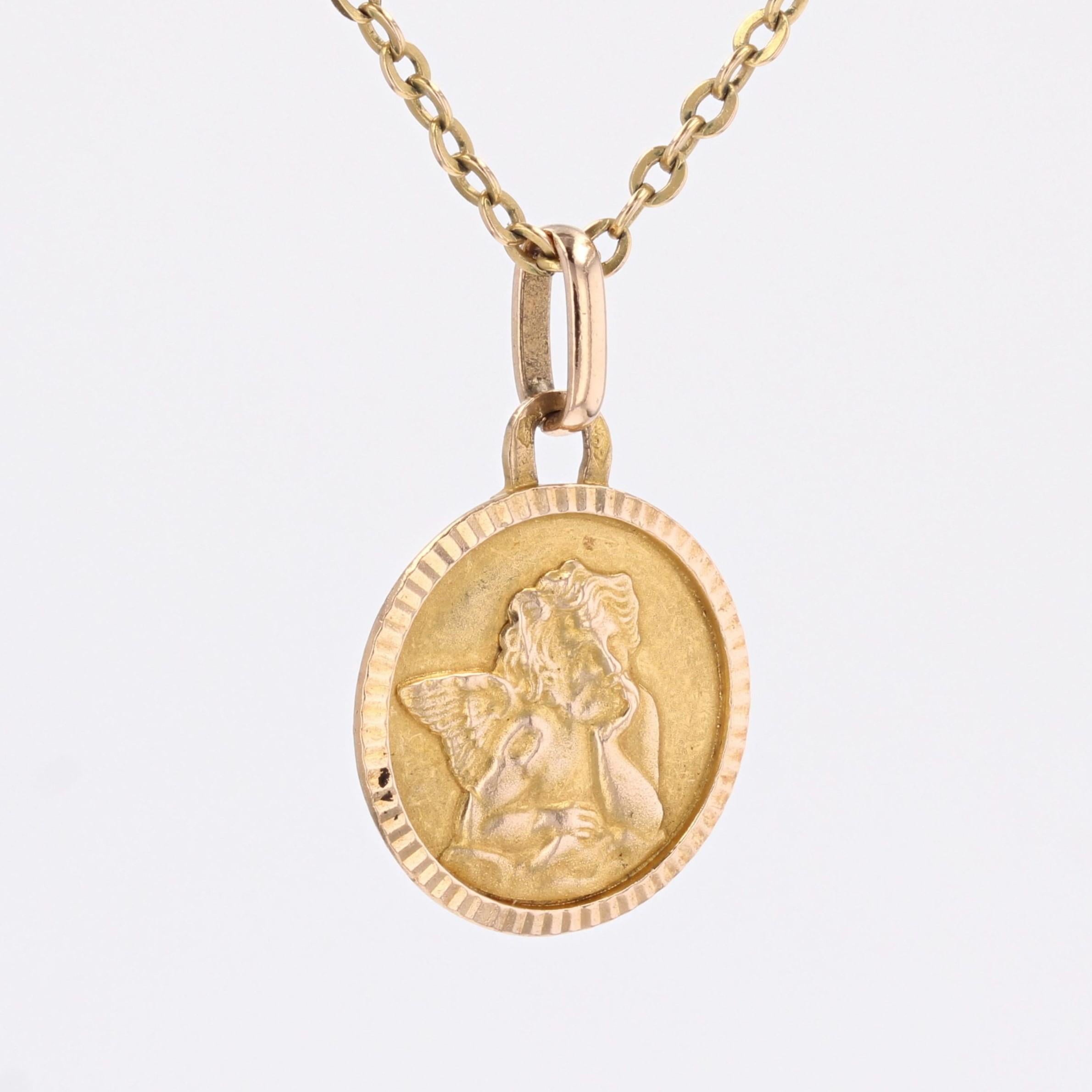 Women's Antique 18 Karat Rose Gold Cherub Medal Pendant For Sale