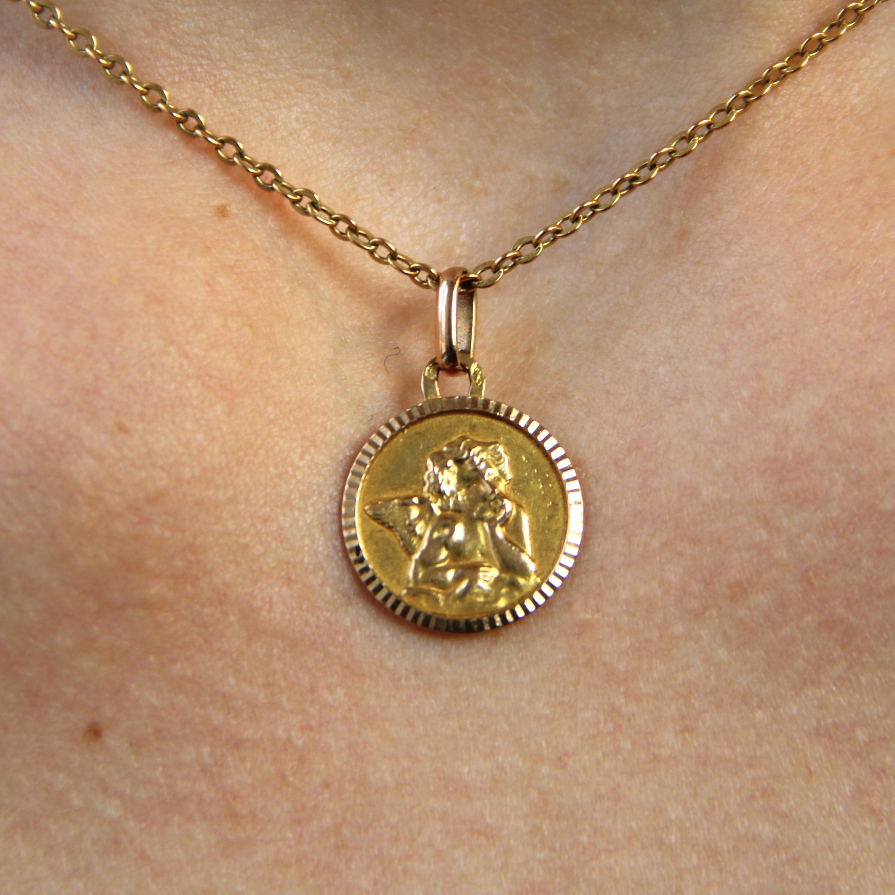 Antique 18 Karat Rose Gold Cherub Medal Pendant For Sale 1