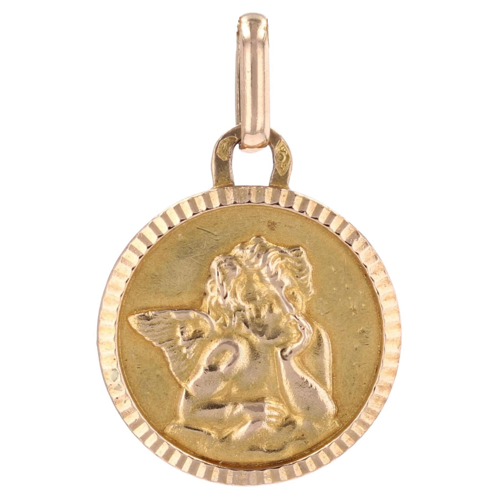 Antique 18 Karat Rose Gold Cherub Medal Pendant For Sale