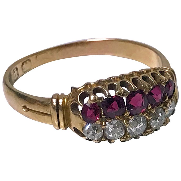 Antique 18 Karat Ruby Diamond Ring, Birmingham, 1899 For Sale