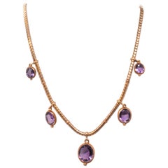 Antique 18 Karat Snake Chain Necklace with Amethyst Drops