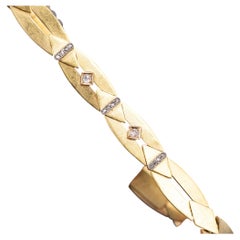 Bracciale Art Déco antico in oro massiccio a 18 carati - Diamanti con taglio a rosa - largo e massiccio f