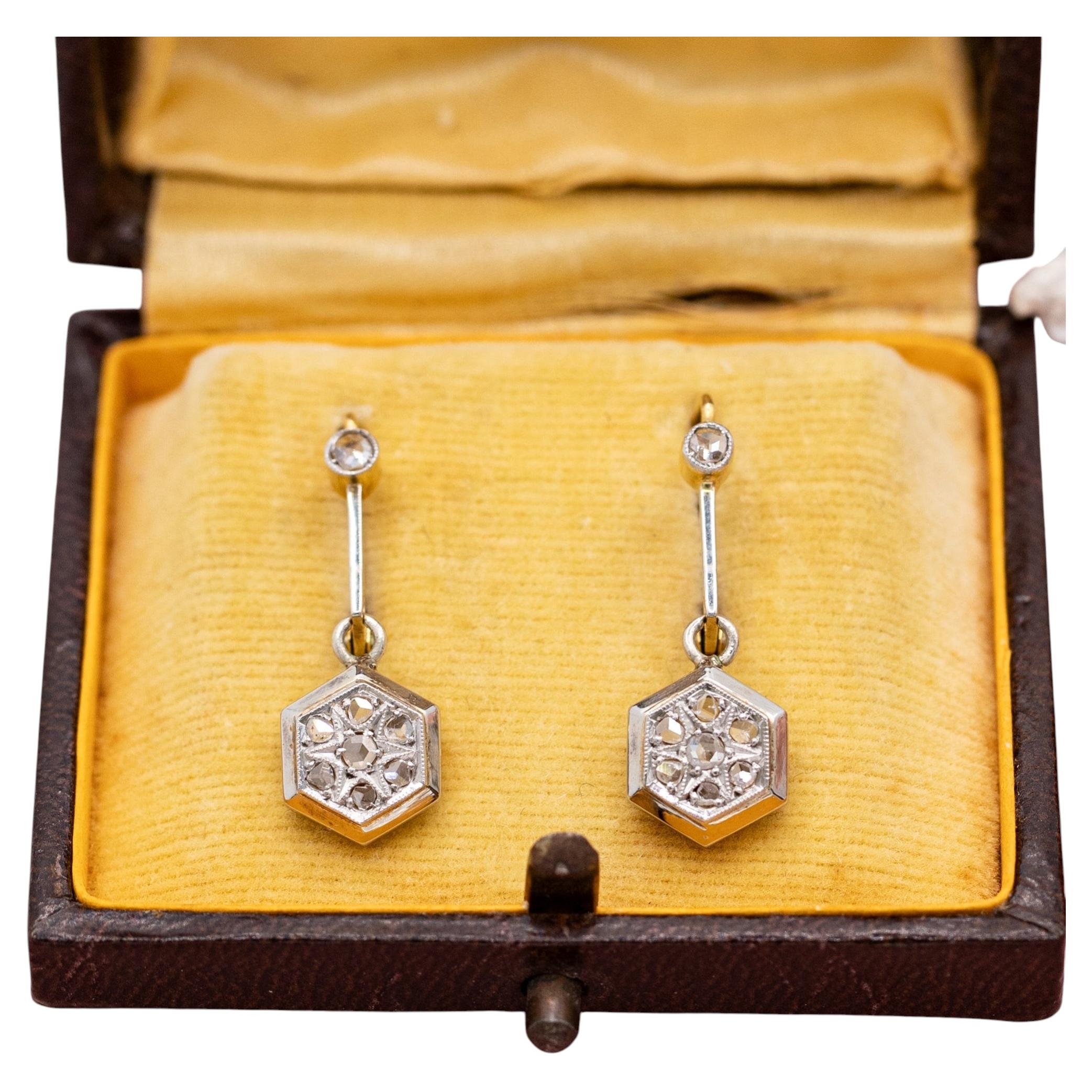 Antique 18 karat solid gold fine jewelry - early Art Deco earrings