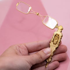 Antique 18 karat solid Gold Lorgnette – Victorian Engraved Floral Opera Glasses