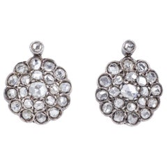 18 Karat White Gold and 4 Carat Diamond Cluster Earrings, Early 20th Century