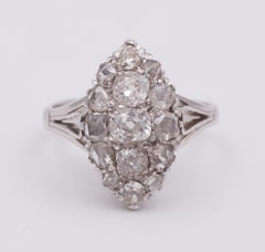 Antique 18 Karat White Gold and Diamond Navette Ring, 1930s