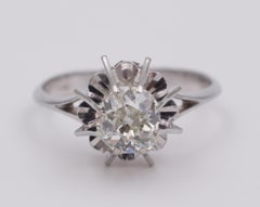 Antique 18 Karat White Gold and Diamond Solitaire Ring, 1940s