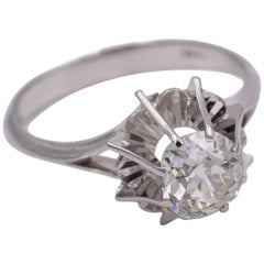 Antique 18 Karat White Gold and Diamond Solitaire Ring, 1940s