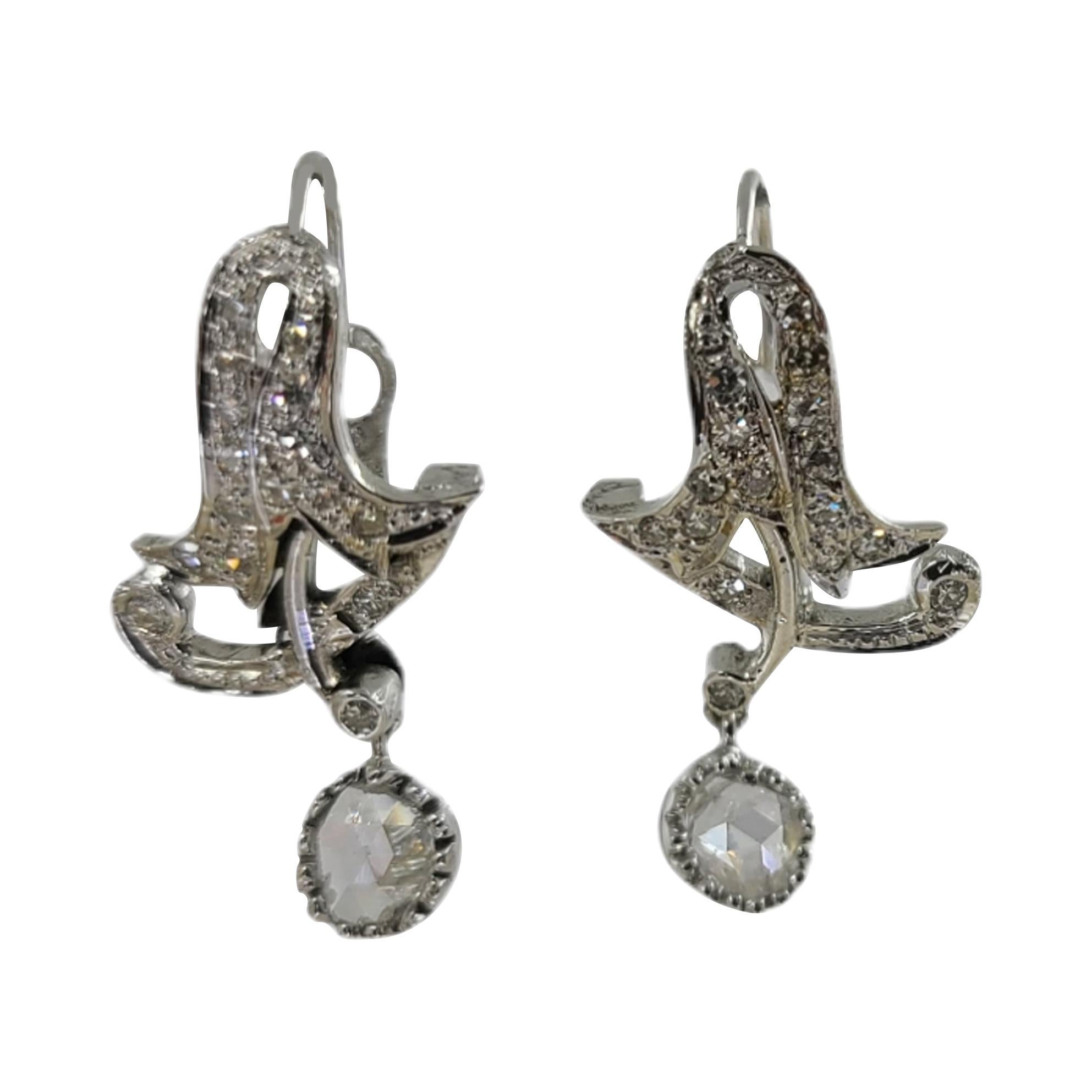 Antique White Gold Diamond Drop Earrings