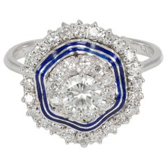 Antique 18 Karat White Gold, Enamel and Diamond Ring, 1940s