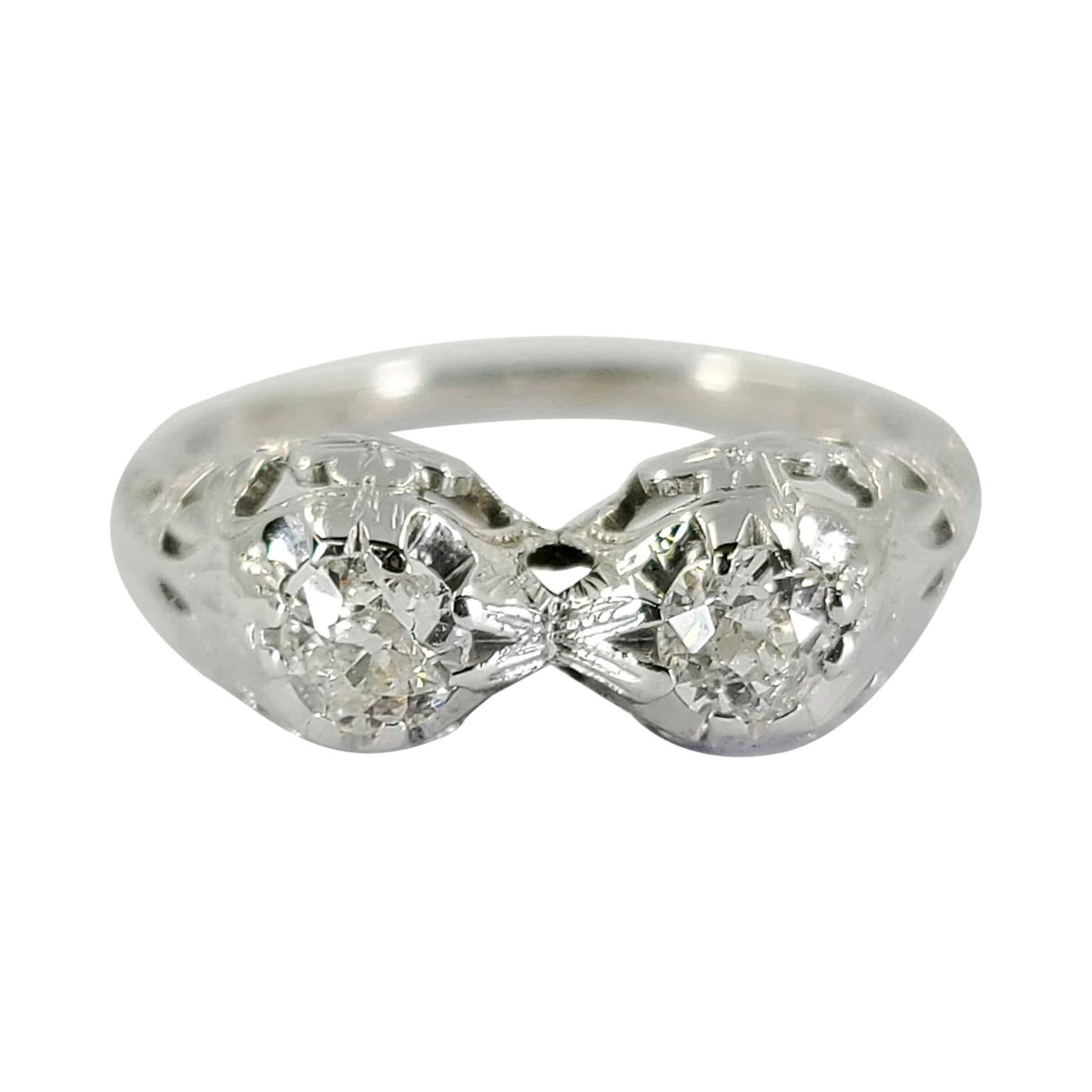 Antique White Gold Old Mine Cut Diamond Ring For Sale