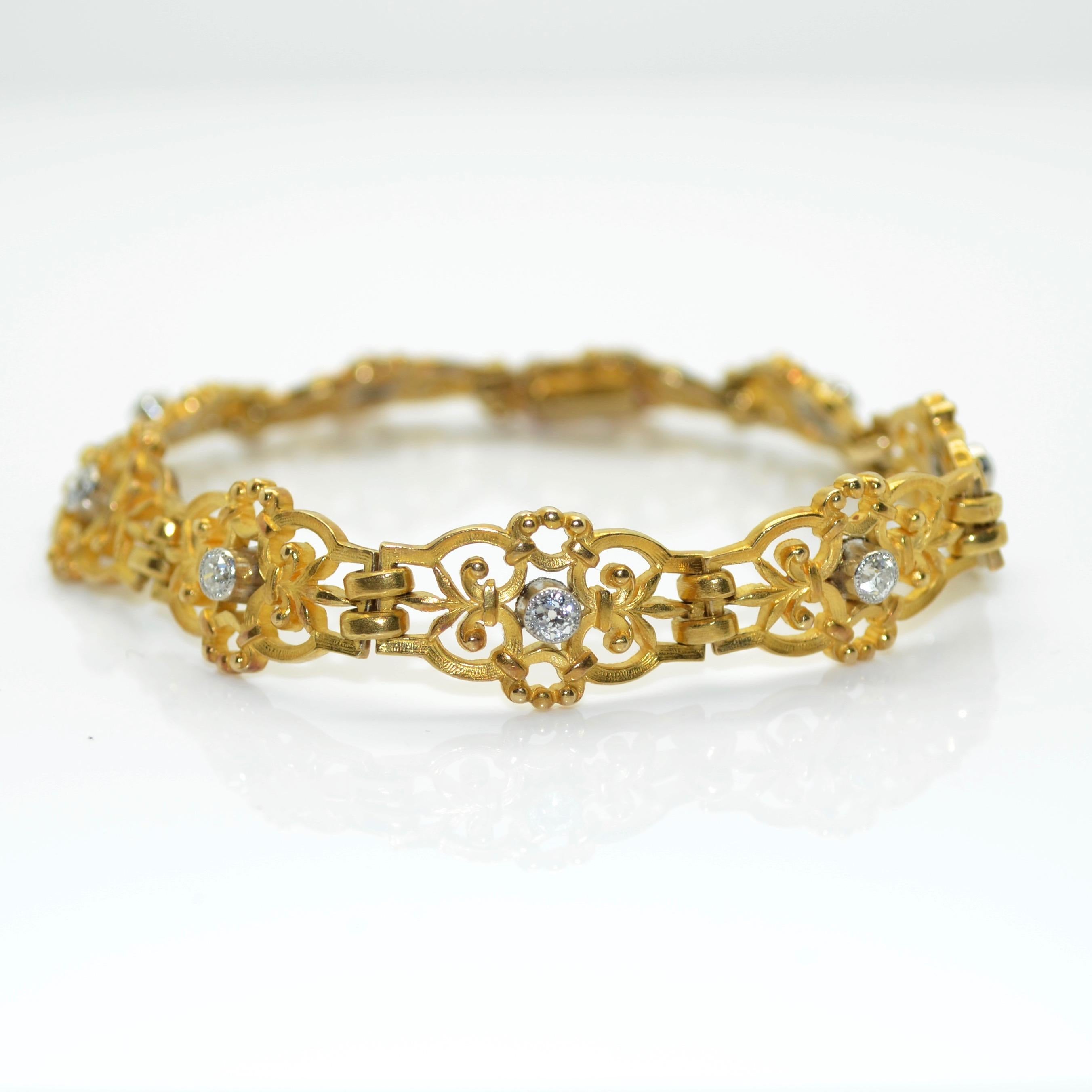 Napoleon III Antique 18 Karat Yellow Gold and Diamonds French Bracelet