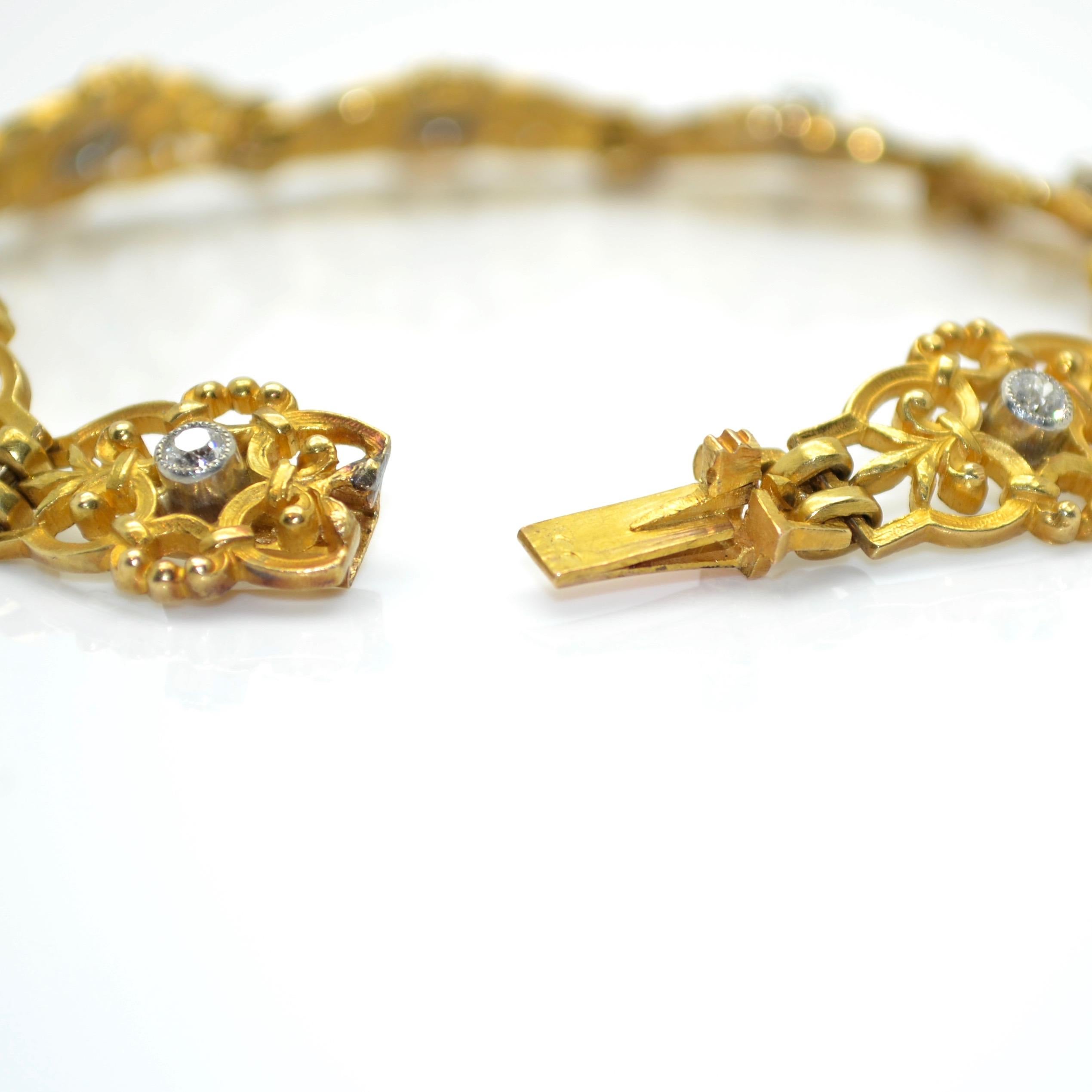 Old European Cut Antique 18 Karat Yellow Gold and Diamonds French Bracelet