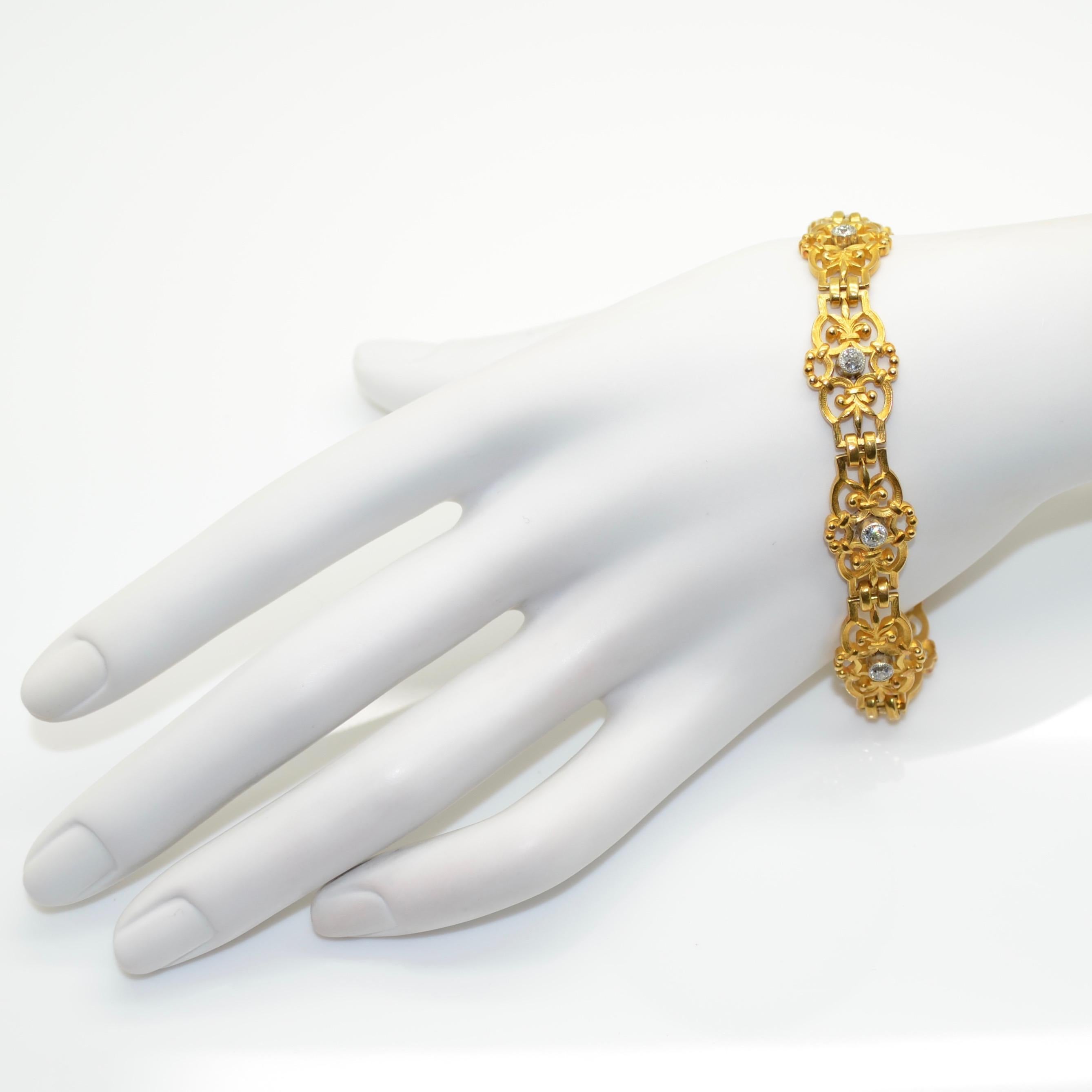 Women's Antique 18 Karat Yellow Gold and Diamonds French Bracelet