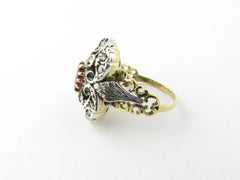 Antique 18 Karat Yellow Gold and Sterling Silver Natural Ruby and Diamond Ring