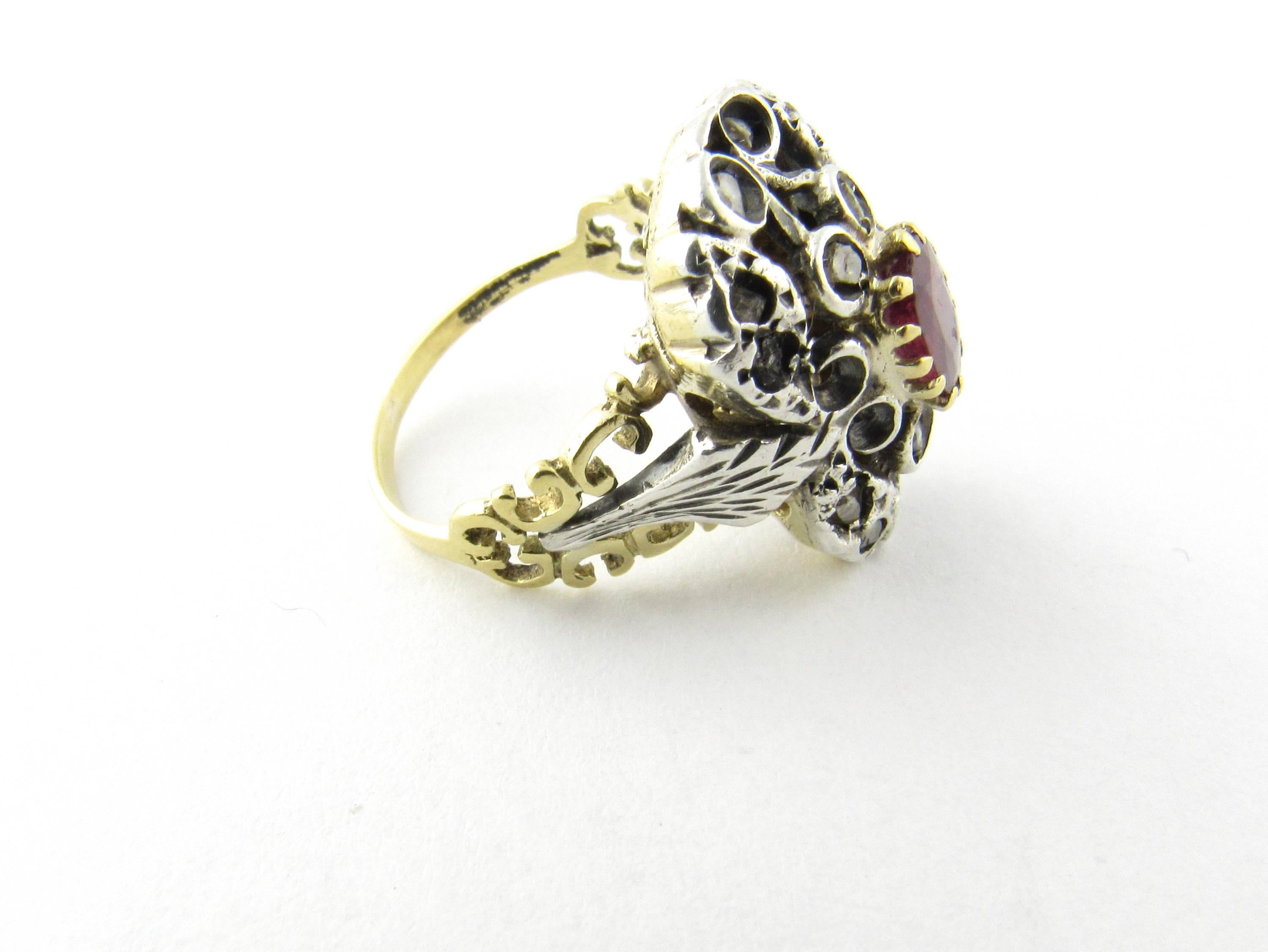 Antique 18 Karat Yellow Gold and Sterling Silver Natural Ruby and Diamond Ring In Excellent Condition For Sale In Washington Depot, CT