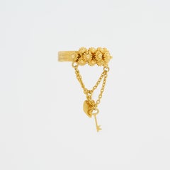 Antique 18 Karat Yellow Gold Band with Cannetille and Hanging Witches Heart Key