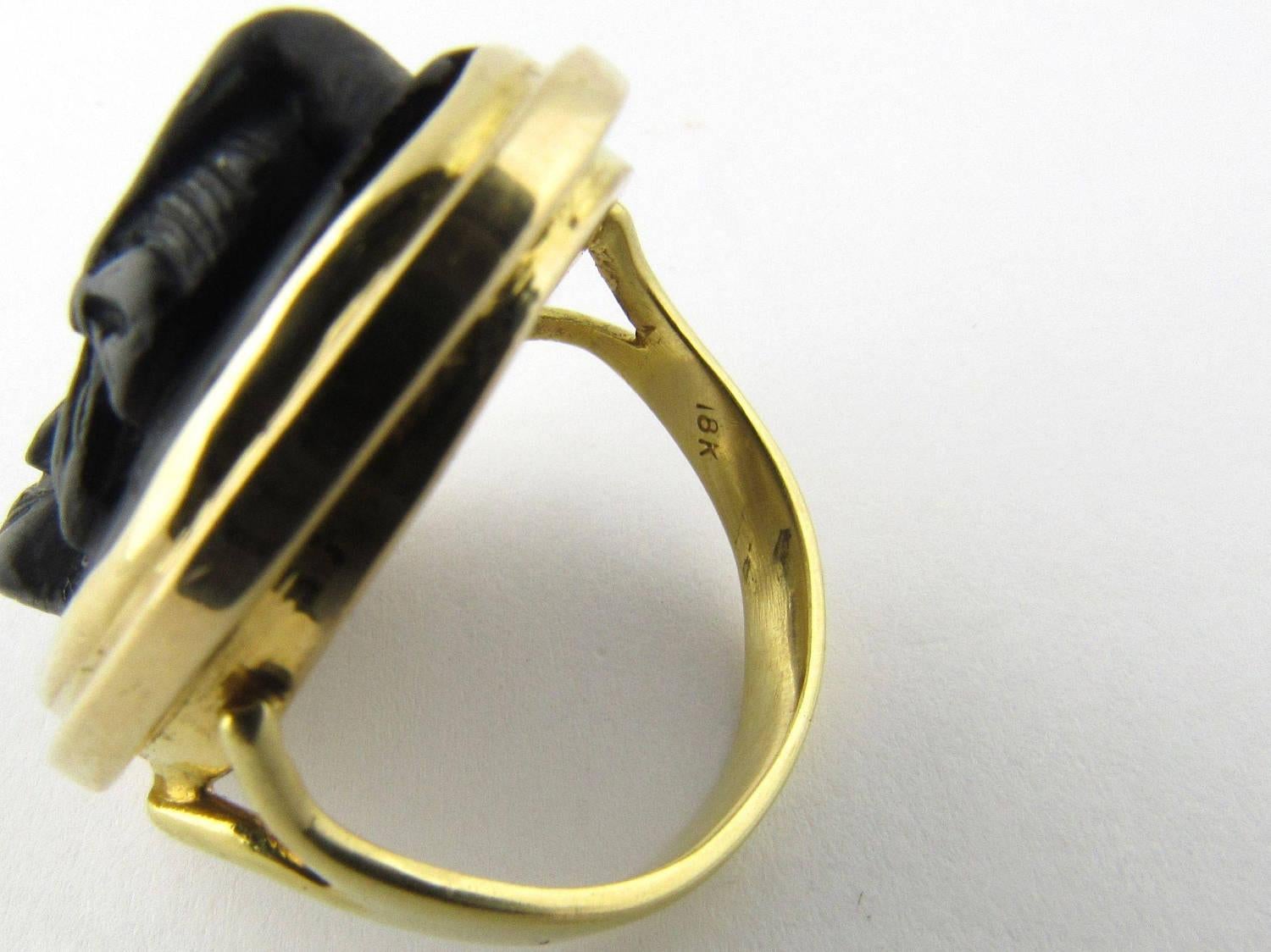 Women's Antique 18 Karat Yellow Gold Black Matte Cameo Ring