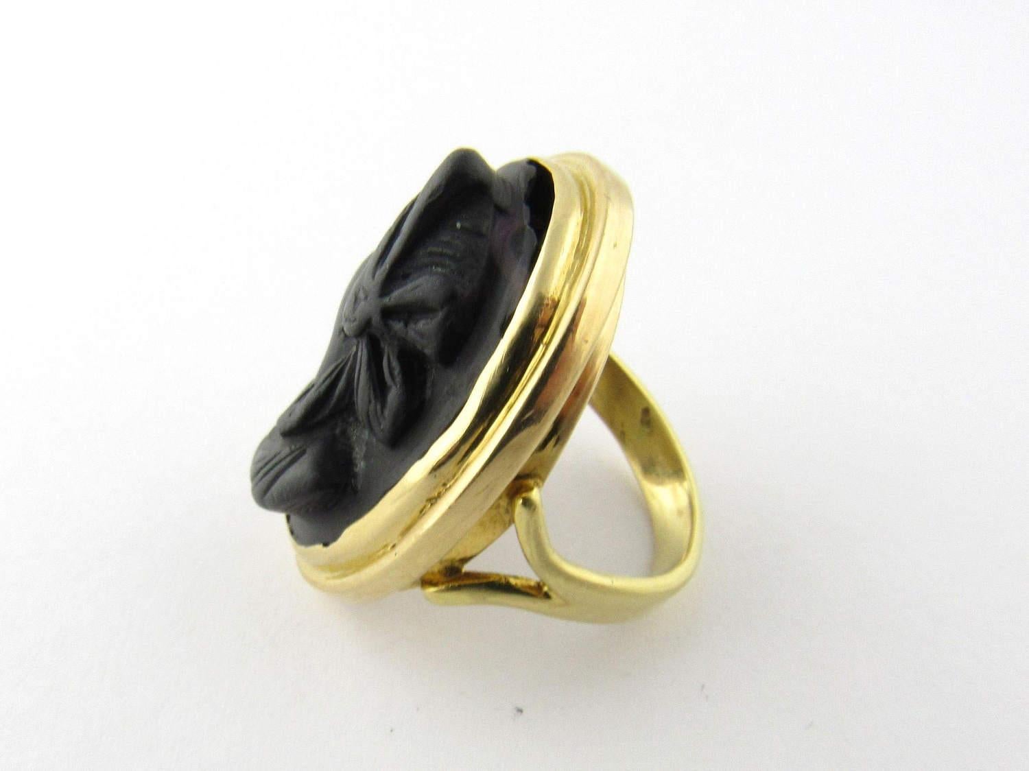 Antique 18 Karat Yellow Gold Black Matte Cameo Ring 1