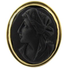 Antique 18 Karat Yellow Gold Black Matte Cameo Ring