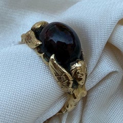 Antique 18 Karat Yellow Gold Cabochon Garnet Angel Ring Sz8 Renaissance Revival