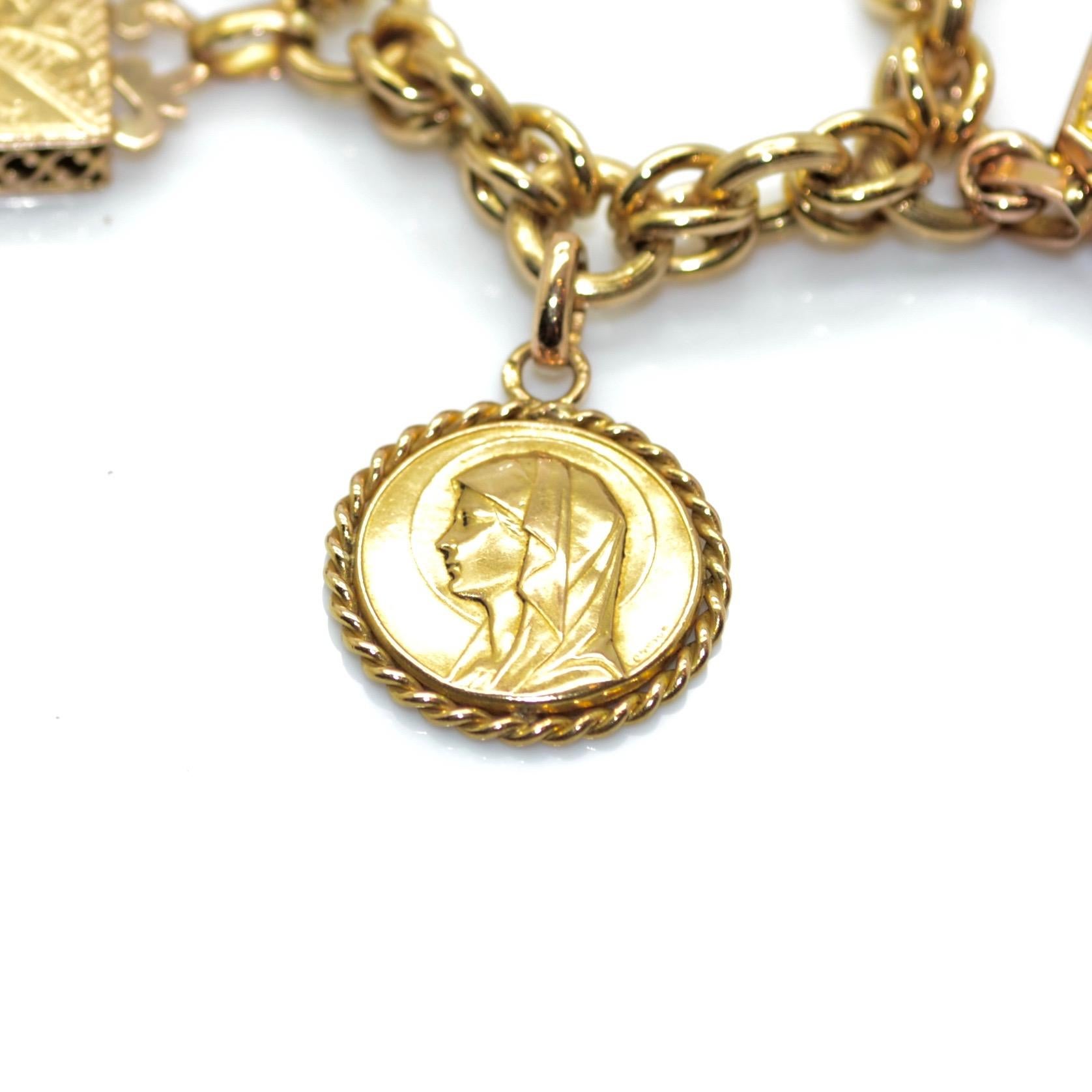 Antique 18 Karat Yellow Gold Charm French Bracelet For Sale 6