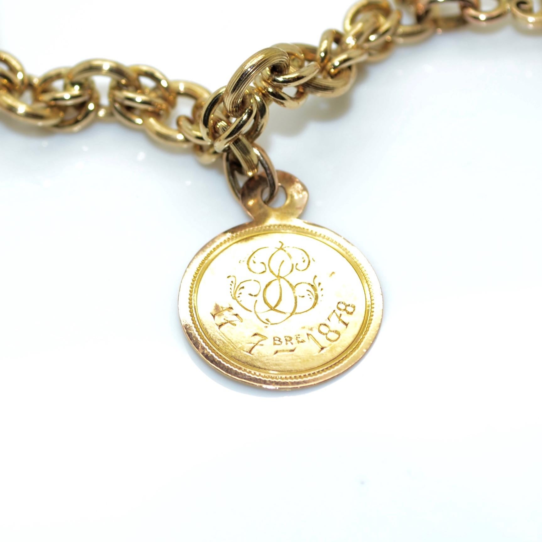 Antique 18 Karat Yellow Gold Charm French Bracelet For Sale 8