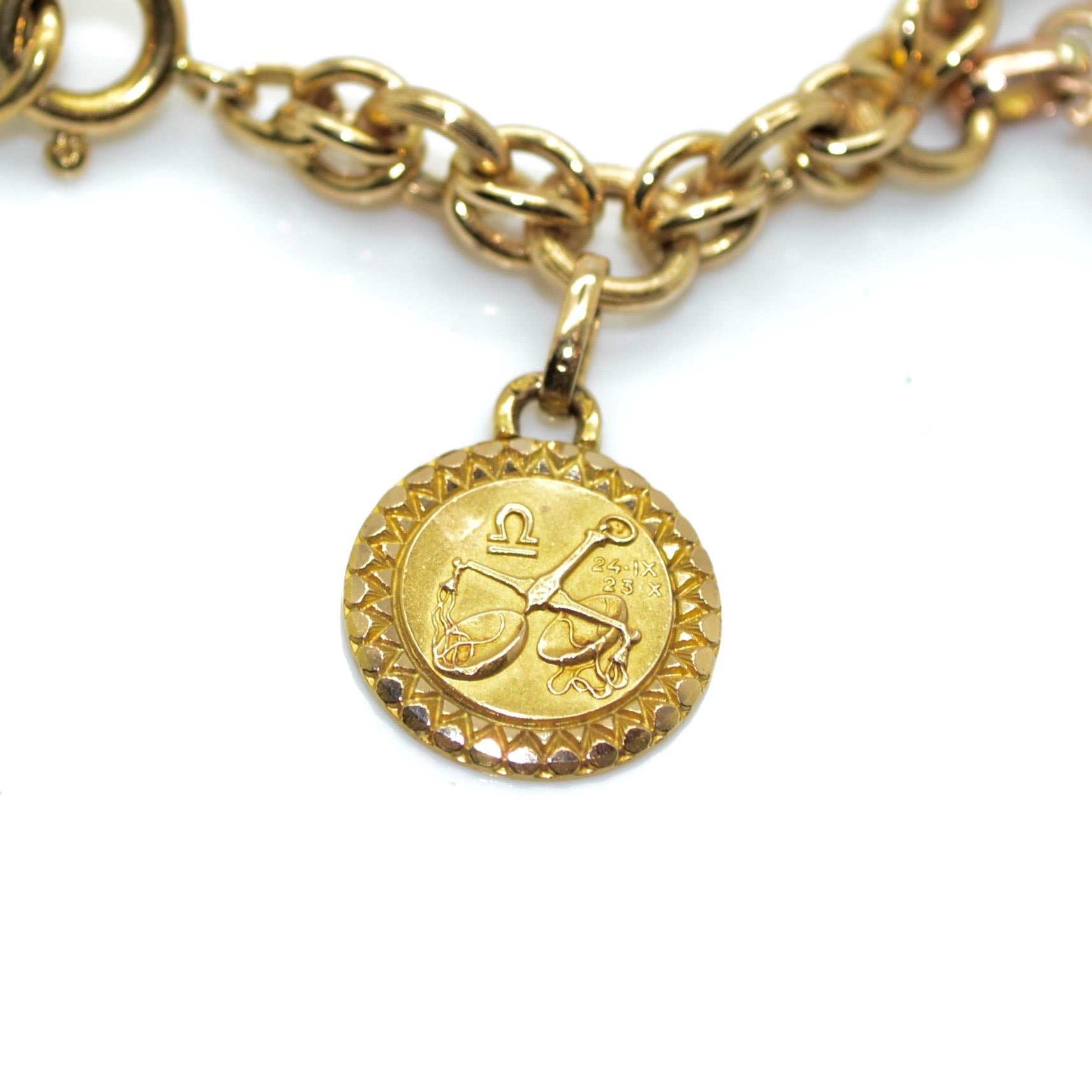 Antique 18 Karat Yellow Gold Charm French Bracelet For Sale 9