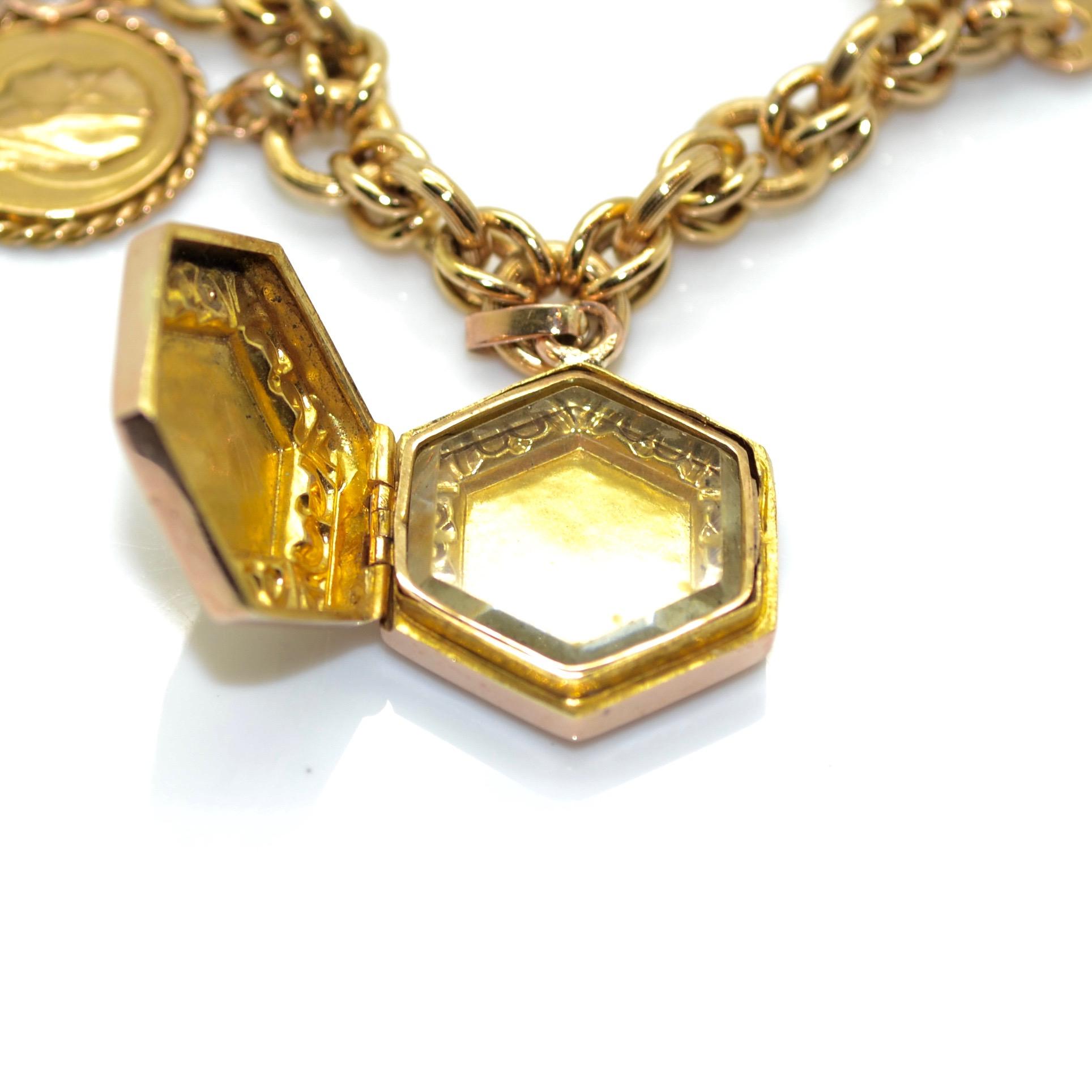 Antique 18 Karat Yellow Gold Charm French Bracelet For Sale 3