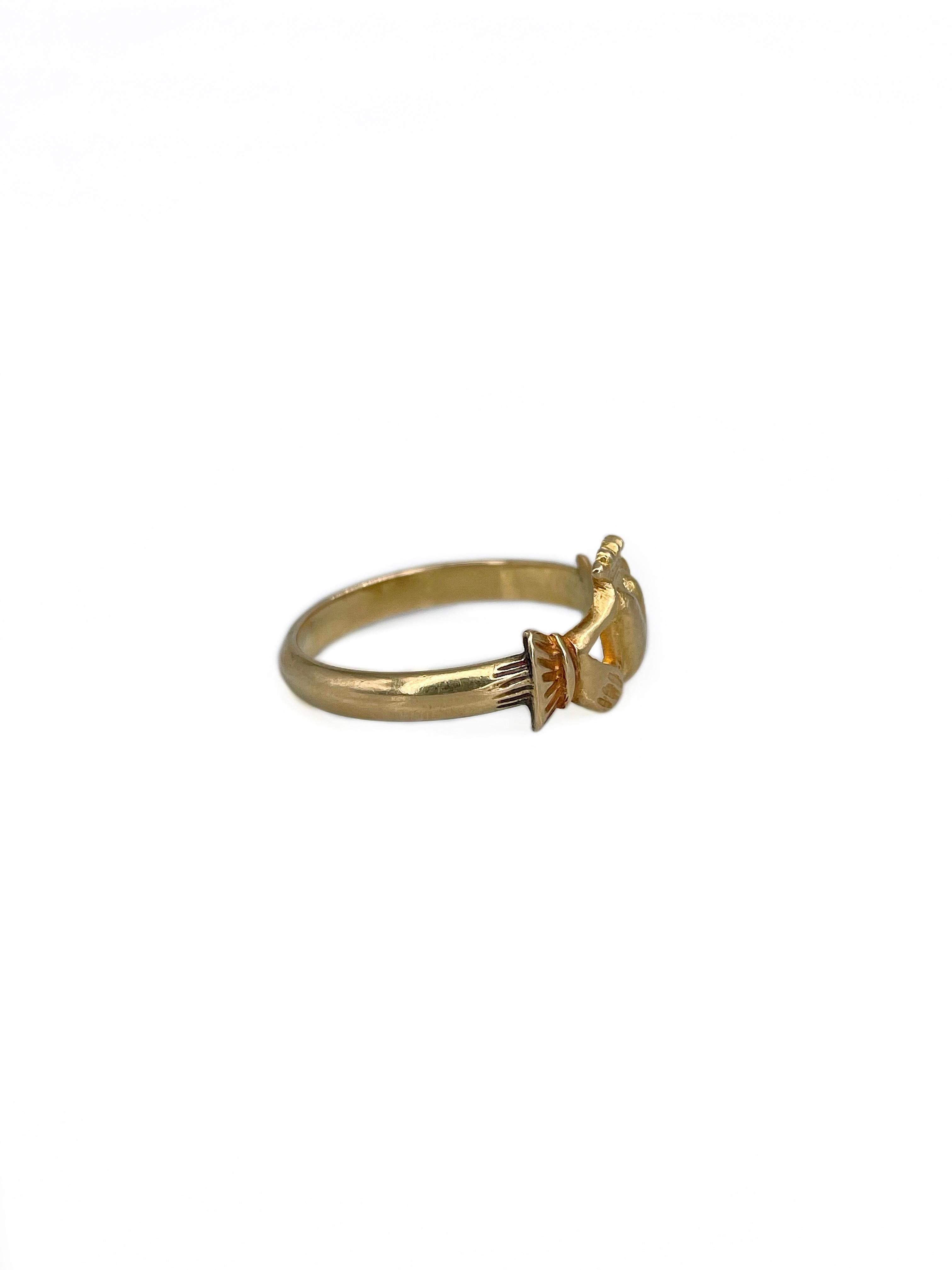 Antique 18 Karat Yellow Gold Claddagh Engagement Ring 1