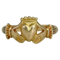 Bague de fiançailles ancienne Claddagh en or jaune 18 carats