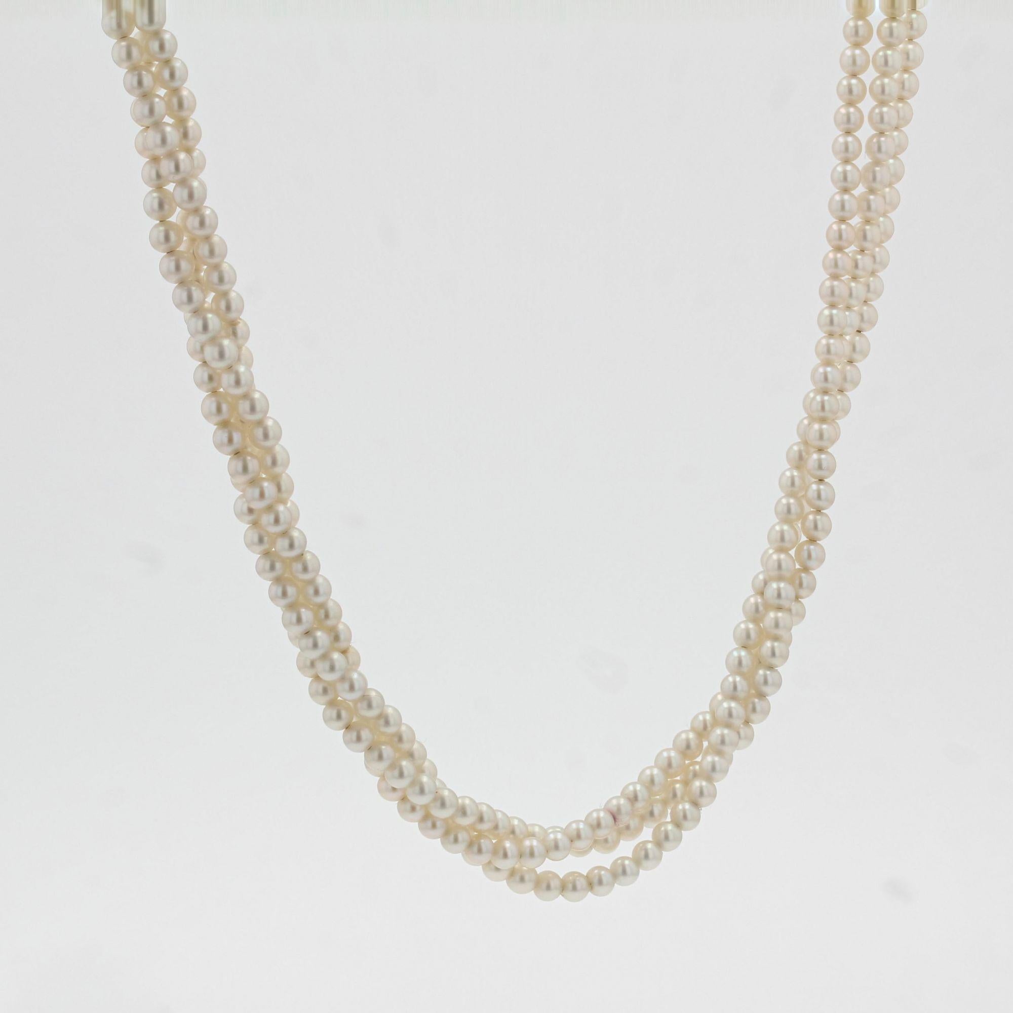 Collier ancien en or jaune 18 carats à trois rangées de perles de culture en vente 2