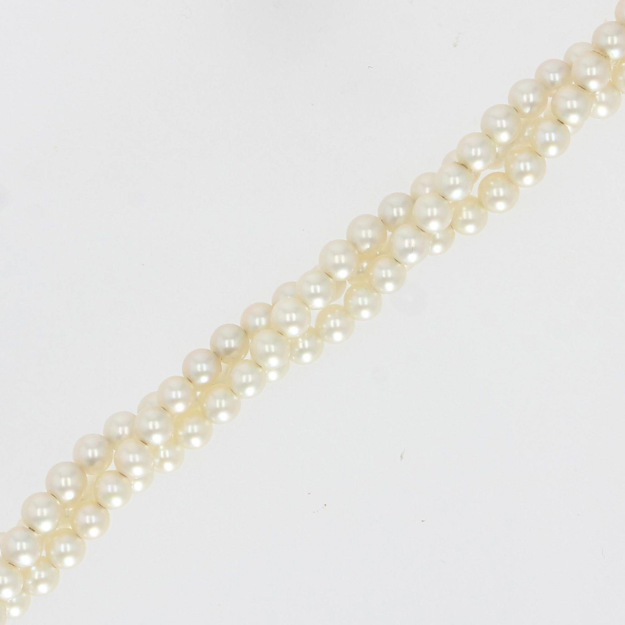 Collier ancien en or jaune 18 carats à trois rangées de perles de culture en vente 3