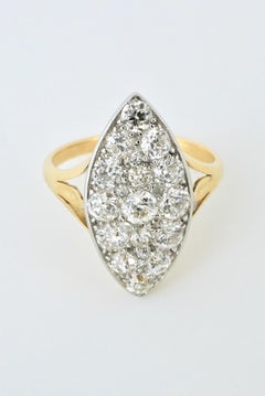 Antique 18 Karat Yellow Gold Diamond Marquise Shape Ring