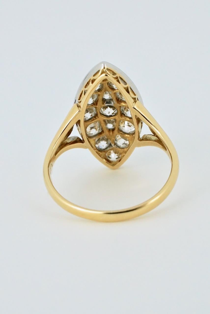 Late Victorian Antique 18 Karat Yellow Gold Diamond Marquise Shape Ring For Sale