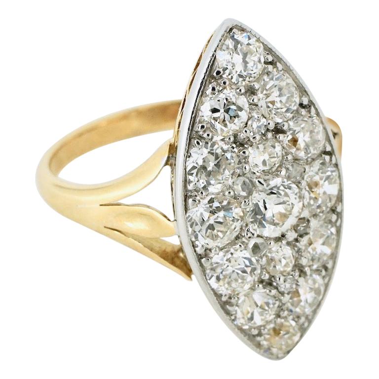 Antique 18 Karat Yellow Gold Diamond Marquise Shape Ring For Sale