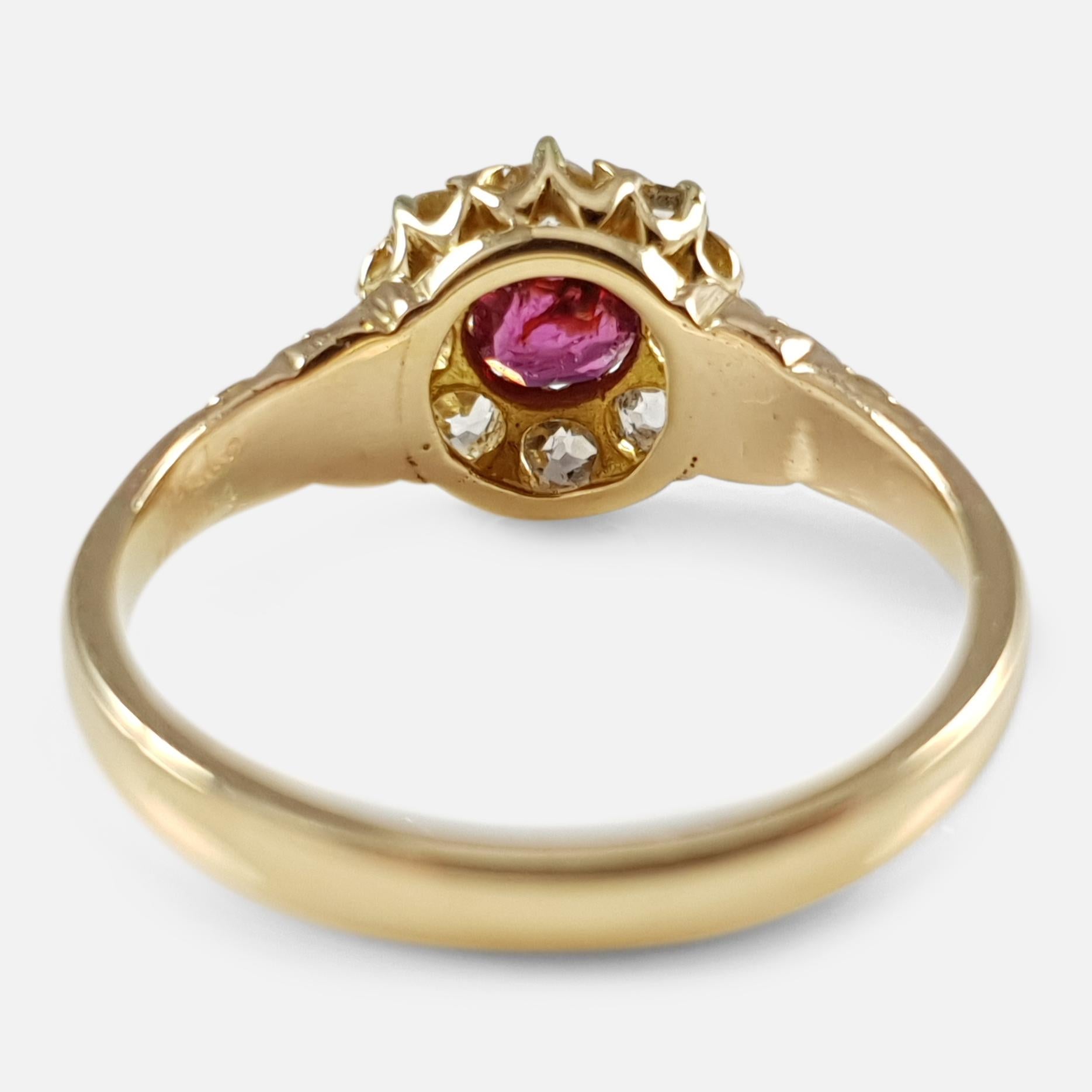 Antique 18 Karat Yellow Gold Edwardian Ruby and Diamond Cluster Ring 1