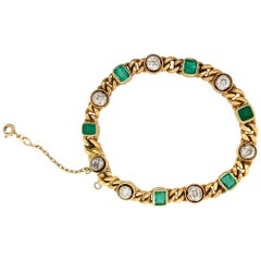 Antique 18 Karat Yellow Gold Emerald Diamond Bracelet