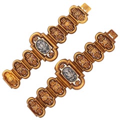 Antique 18 Karat Yellow Gold Enamel Bracelets