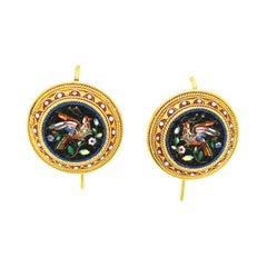 Antique 18 Karat Yellow Gold Micromosaic Earrings