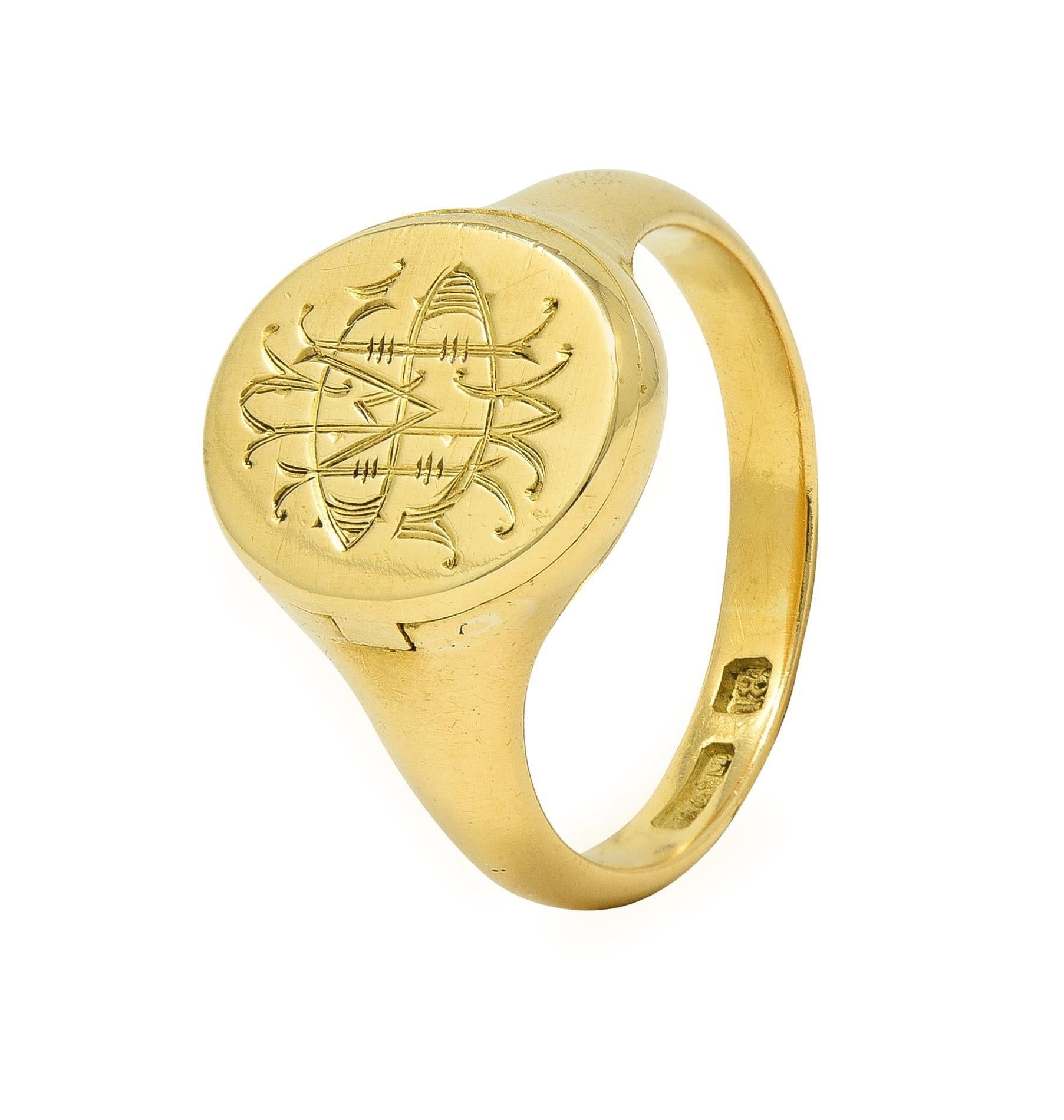 Antique 18 Karat Yellow Gold Monogram Signet Poison Hidden Compartment Ring 4