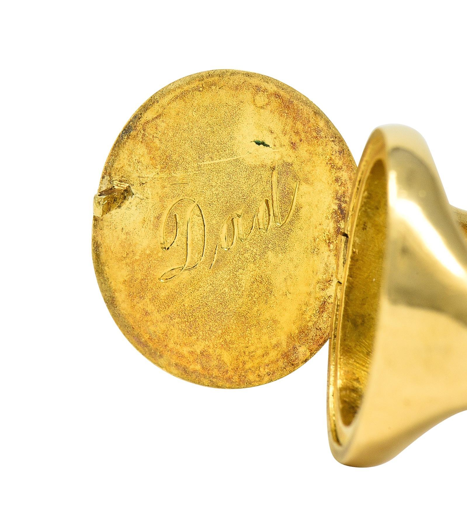 Antique 18 Karat Yellow Gold Monogram Signet Poison Hidden Compartment Ring 7