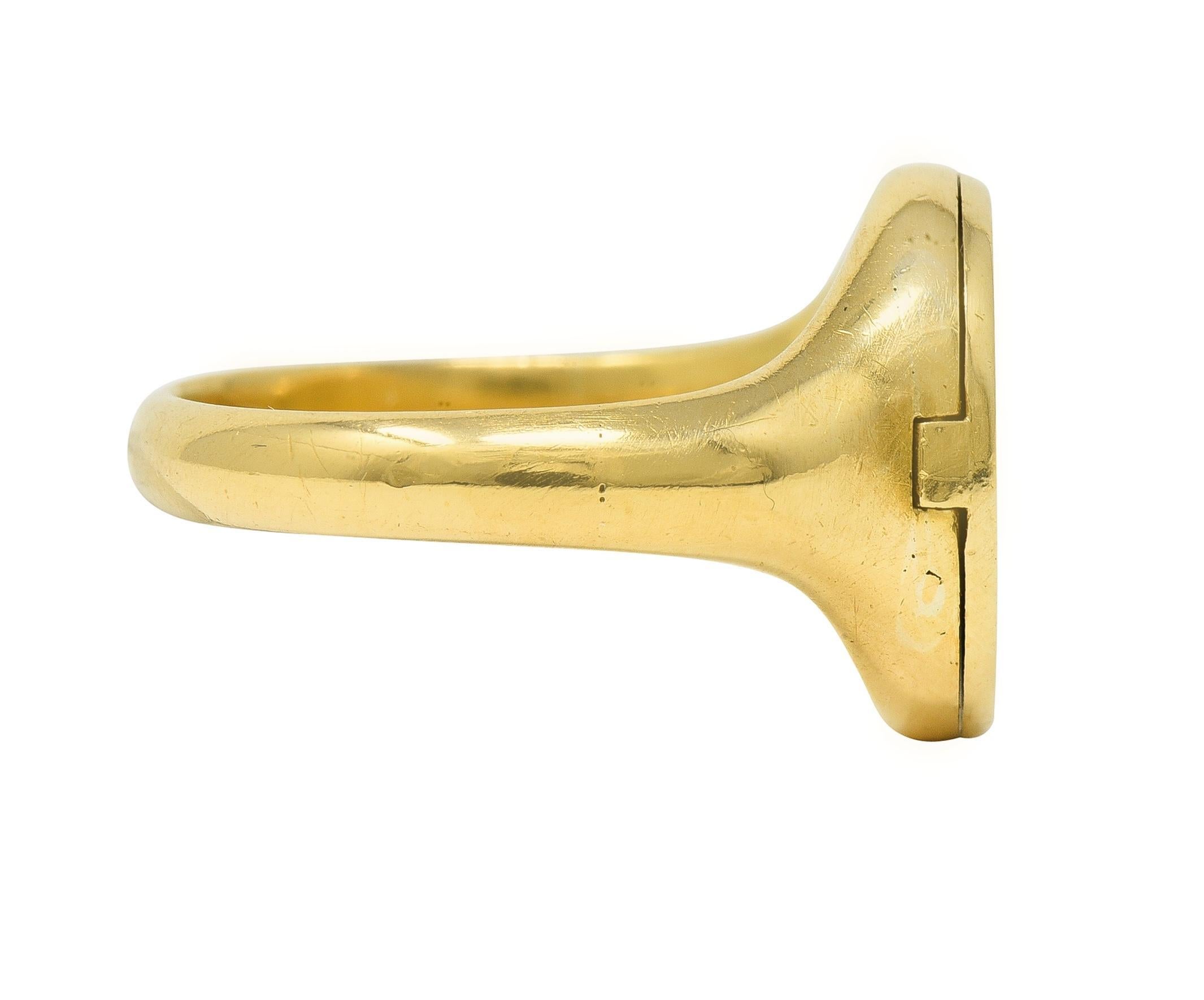 Women's or Men's Antique 18 Karat Yellow Gold Monogram Signet Poison Hidden Compartment Ring For Sale