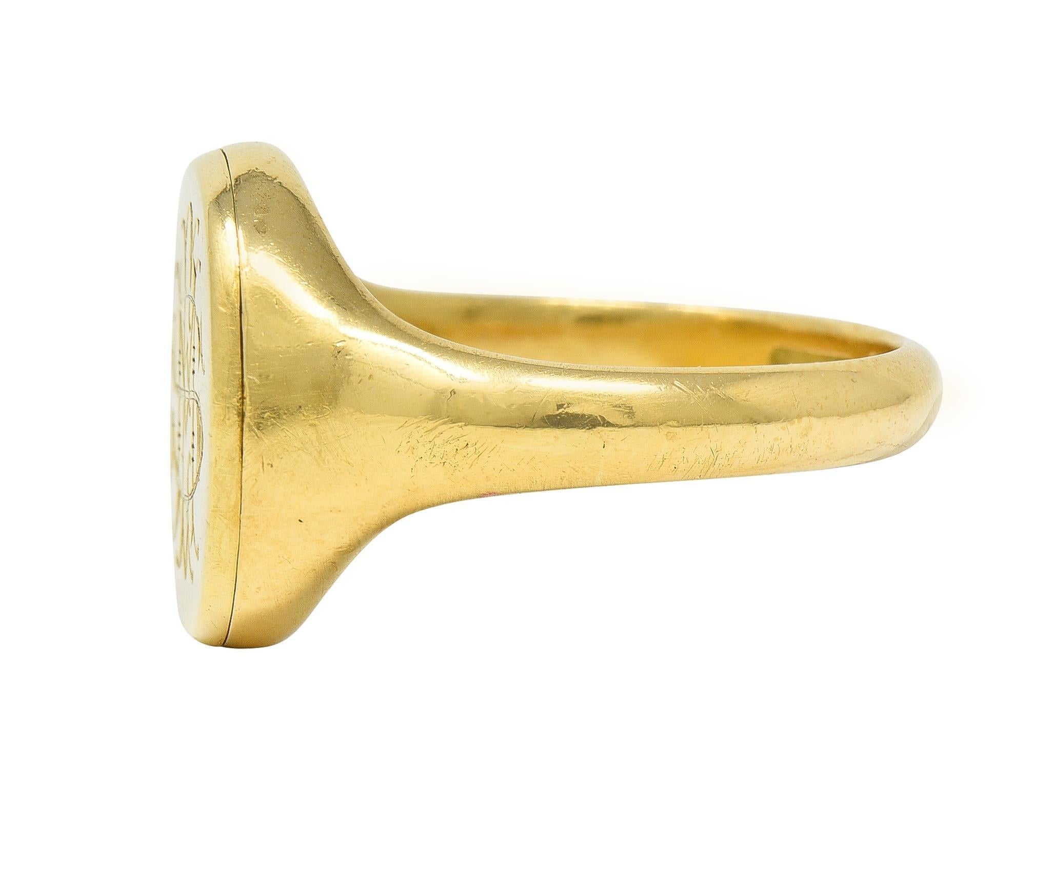 Antique 18 Karat Yellow Gold Monogram Signet Poison Hidden Compartment Ring For Sale 3