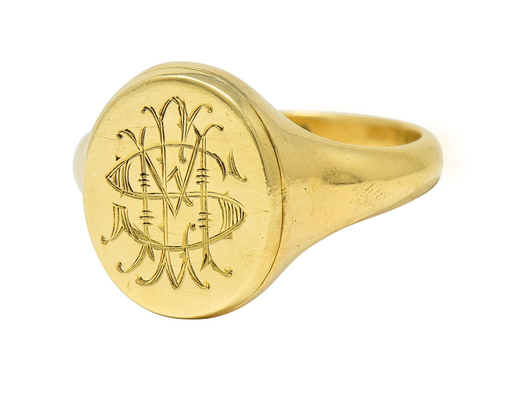 Antique 18 Karat Yellow Gold Monogram Signet Poison Hidden Compartment Ring For Sale 4
