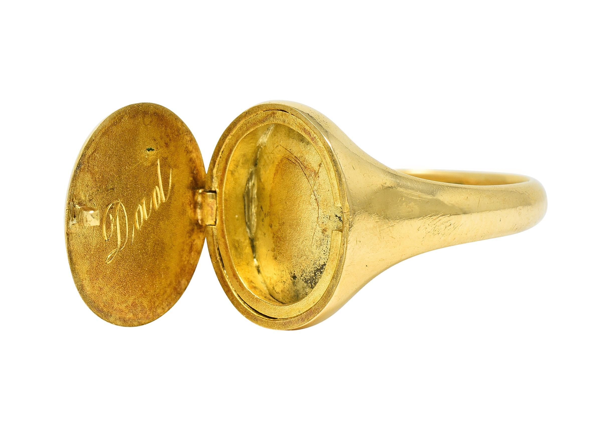 Antique 18 Karat Yellow Gold Monogram Signet Poison Hidden Compartment Ring For Sale 5