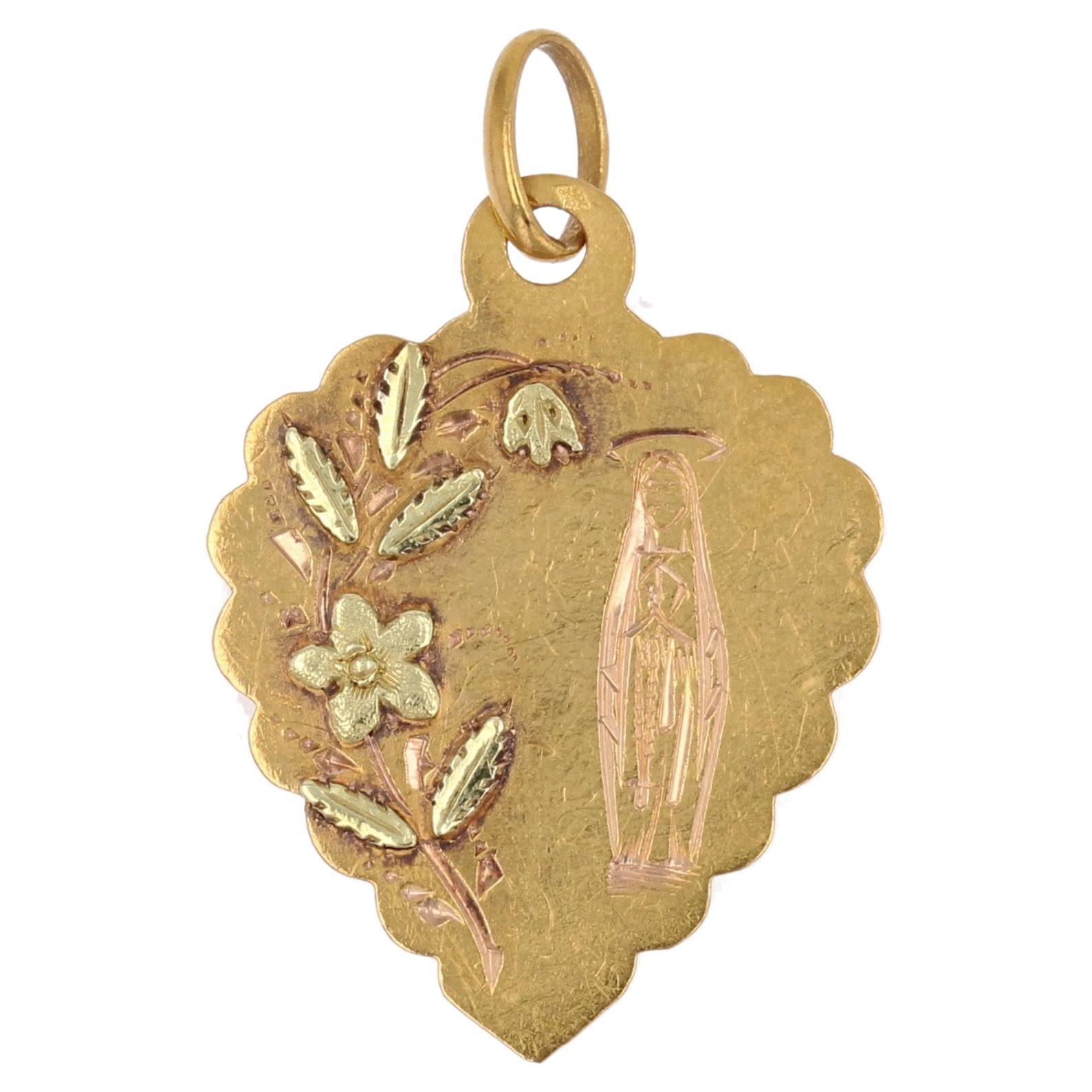 Médaille ancienne en or jaune 18 carats "Notre Dame de Lourdes"