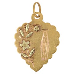 Antike Medaille „Notre Dame de Lourdes“ aus 18 Karat Gelbgold