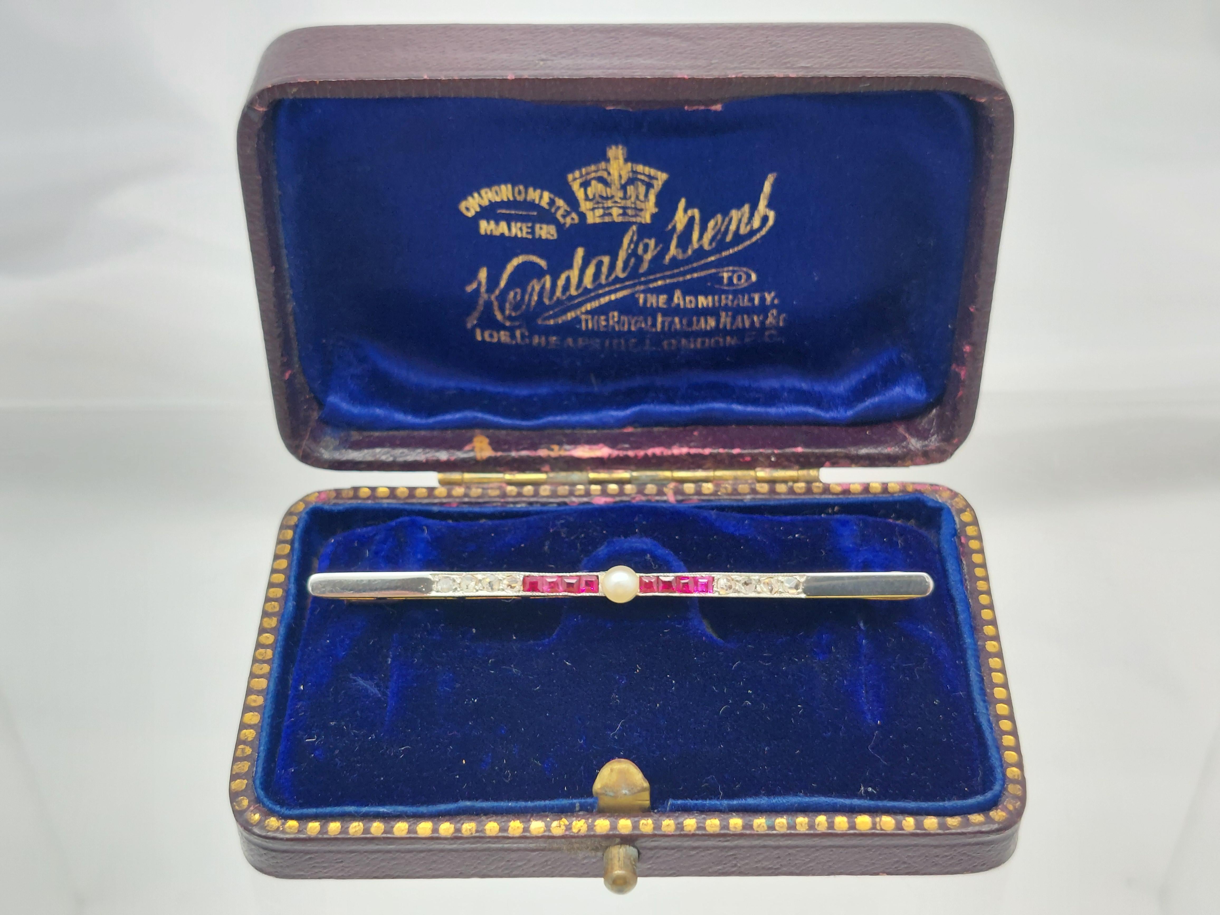 Antike 18 Karat Gelbgold & Platin Bar Pin mit Rubin & Diamant im Angebot 9