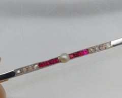 Antique 18 Karat Yellow Gold & Platinum Bar Pin with Ruby & Diamond